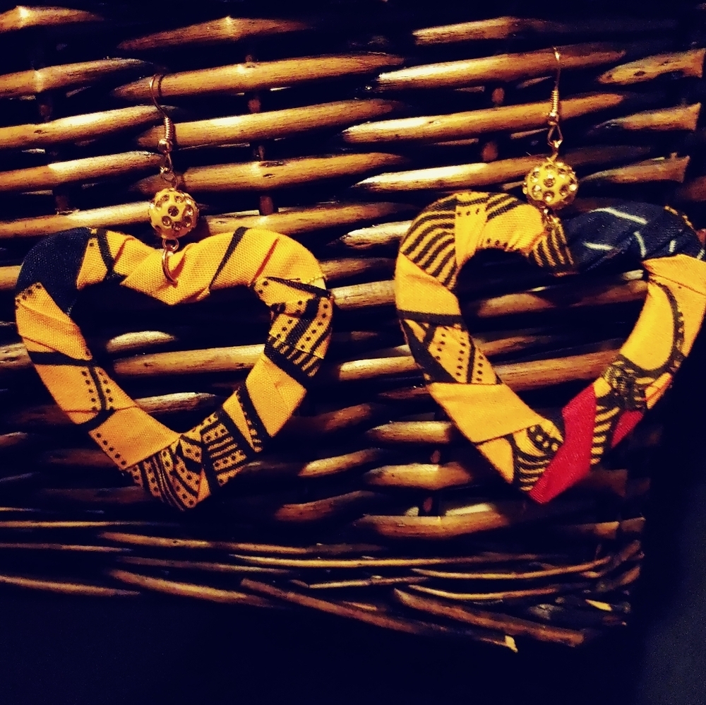 Ethnic Fabric Heart Shaped Statement Earrings